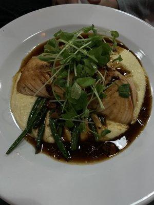 Salmon with polenta and demi glaze