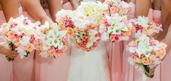 Bridesmaids and bridal bouquets