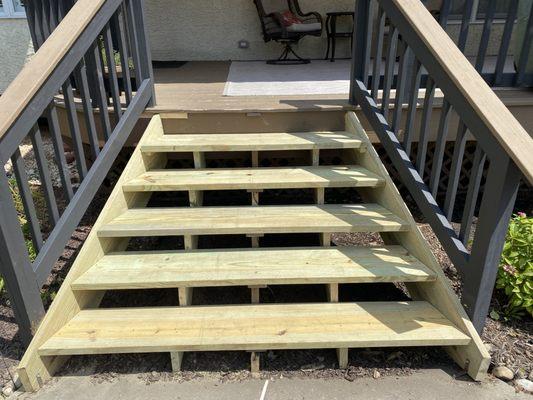 Replaced stairs to back deck due to onset of rot and added stair stringers to strengthen..