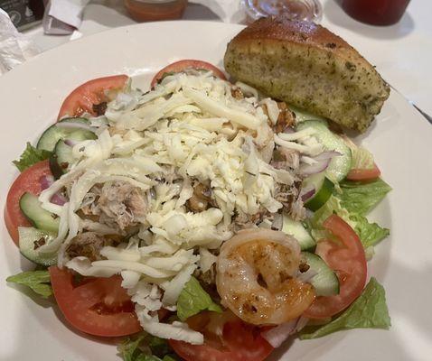 My Salad real seafood and home made bread with homemade Dressing