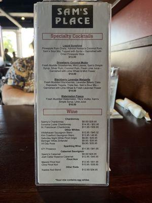 Cocktail & wine menu