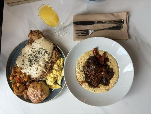 Chicken fried chicken and oxtail and grits