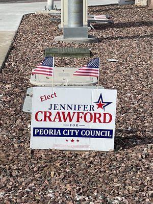 18x24 yard sign + step stakes. (We added the flags)