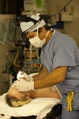 Dr. Frankel marks patient before he starts surgery.