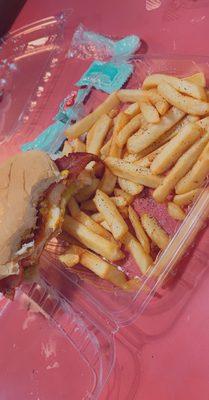 Bacon Crispy chicken sandwich with fries