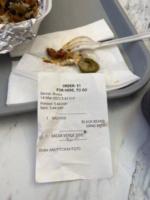 Receipt with food