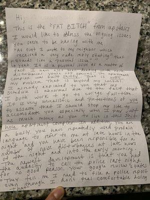 Letter from neighbor (front)