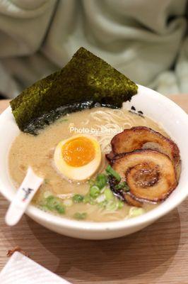 Tonkotsu Shoyu Ramen ($16) - thin noodles in soy sauce pork broth, topped with pork belly chashu, soft boiled egg, menma, nori and scallion