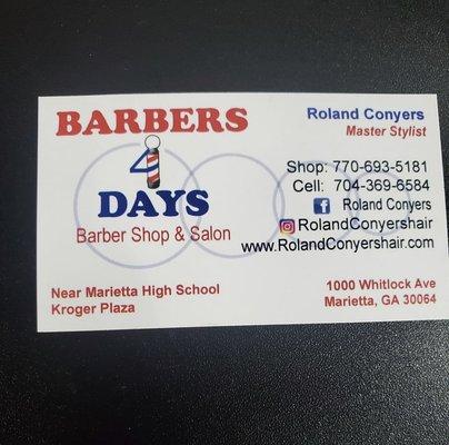 Roland Conyers Hair at Barbers 4 Days Salon in Marietta Georgia 1000 Whitlock Ave location