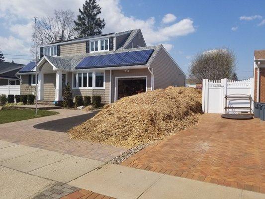 "5" cubic yards of woodchips dumped in my driveway by "Chip Drop" that needed to be removed. Big problem!