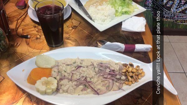 Ceviche with chicha morada as my drink :D