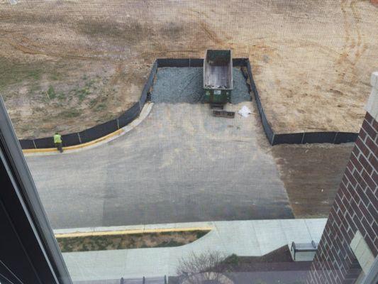 Beautiful new luxury view of dumpsters being installed. Can't wait to move out of this low class property.