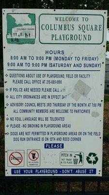 Playground hours and information.