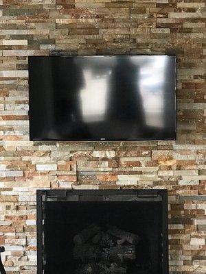 Stacked stone fireplace used for a fireplace