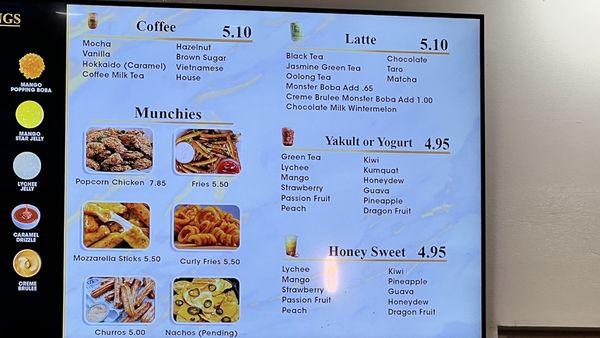 Menu with updated pricing as of August 12, 2023 - pt 2