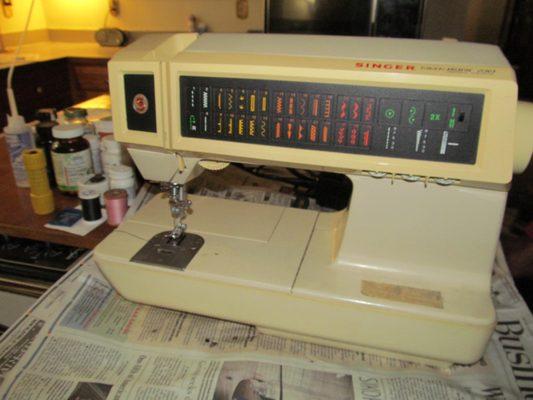 A Vintage Singer Touch Tronic one of the many electronic sewing machines  we do service on.