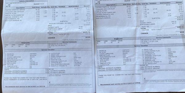 Oil change bill