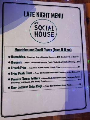 Menu after 9pm