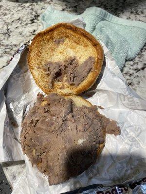 Mystery meat. Certainly not normal Arby's roast beef. Horrible texture and funky taste.