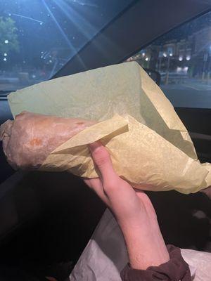 Burrito not wrapped and not written on to tell which one it was