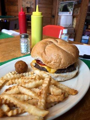 Shiloh burger and fries hubby got the deep-fried mushrooms delicious