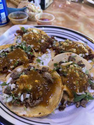 Asada and Chorizo tacos