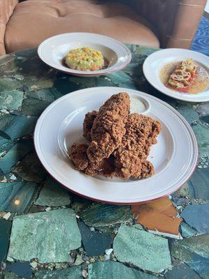 Chicken tenders, crisp and salmon tartare