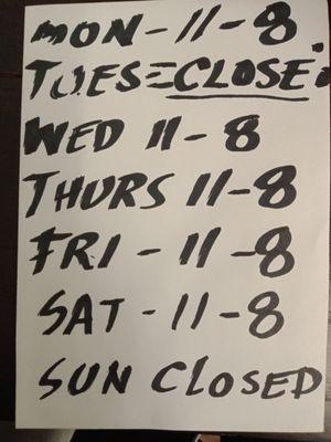 Tuesdays CLOSED