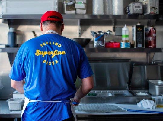 Chef Steve Samson making pizzas