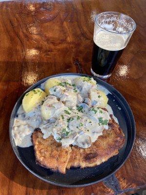 Pork Schnitzel with potatoes in a delicious mushroom sauce