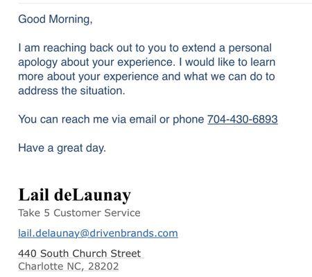 In the phone call to her....Lail again denied that the company can help due to the fact that I cannot PROVE they did nothing wrong.