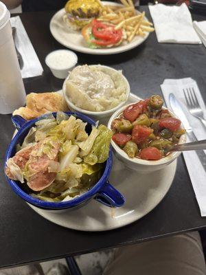 My favorite okra and stewed tomatoes which tasted like mama used to make!