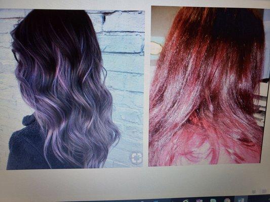 What I wanted on the left and what she did to my hair on the right