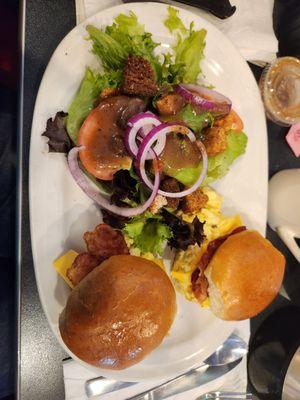 The breakfast sliders with a small salad instead of french fries at Friendly's in Rovehead, NY