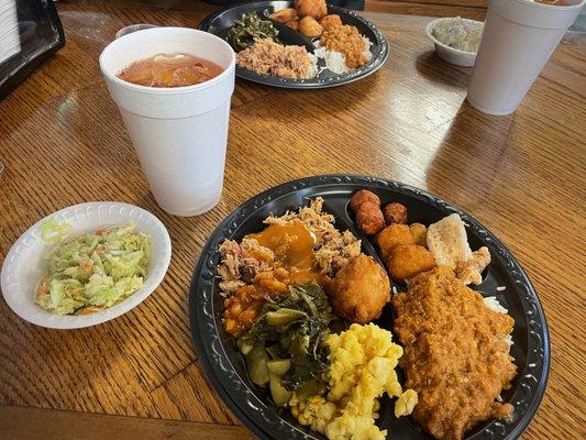 BBQ pork with hash n rice and a selection of veggies