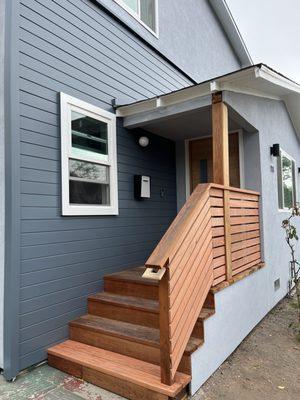 Front Stairs, door, siding, stucco