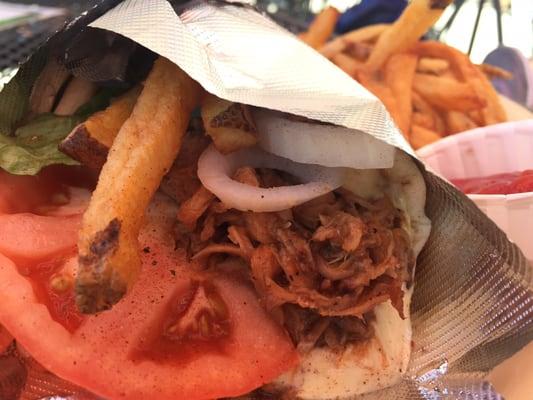 Pulled pork gyro lunch combo with fries, as recommended by Starvo