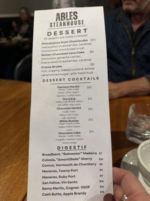 Dessert Menu