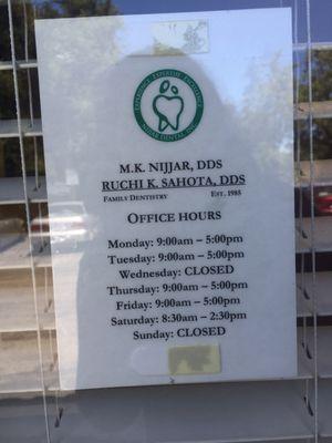 Office hours are flexible, just closed on Wednesdays and Sundays