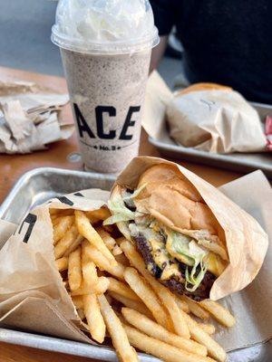 The "Ace" burger added lettuce and tomato, fries and cookies and cream milkshake