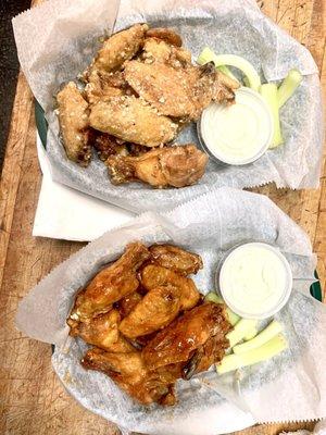 Garlic Parm and Mango Habanero wings