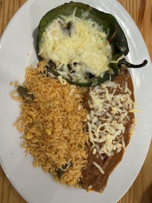 Lunch Chiles Rellenos with Rice and Beans