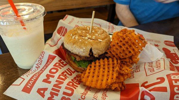 Beyond burger, sweet potato fries, and Leon ice