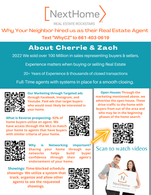 About Cherrie & Zach! Why hire us as your agent! Give us a call to further discuss how we can help you with your Real Estate needs!