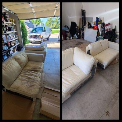 Well I'm kind of embarrassed looking at the before and after photos. company called Baldwin leather furniture repair did this in our garage