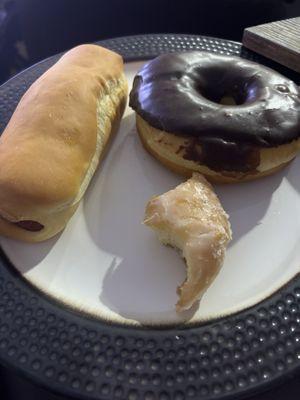 Jumbo Sausage Roll, Chocolate Glazed, and what's left of the glazed I ate before remembering I needed to take a picture