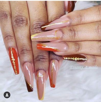 Long nails with designs