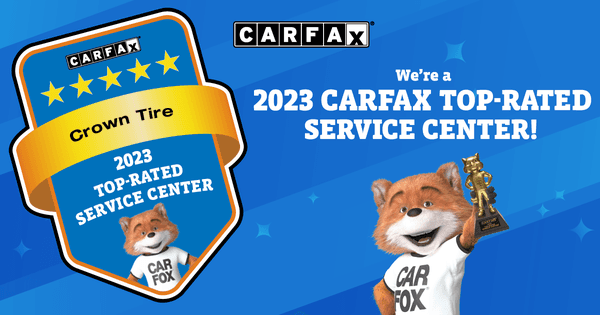 Crown Tire earned a 2023 CARFAX Top-Rated Service Center Award!  We want to thank all of our amazing customers!