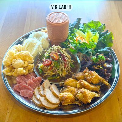 V R LAO!!! - Tray assortment with Laotian Papaya Salad.