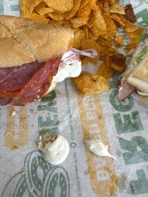 Don't ask for a little mayo on ends of sandwich the will blast you sub.